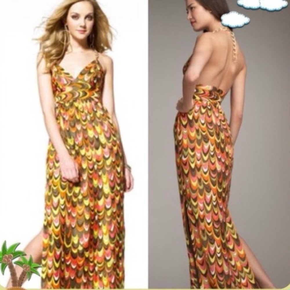 MILLY NY GOLD CHAIN HALTER MAXI DRESS